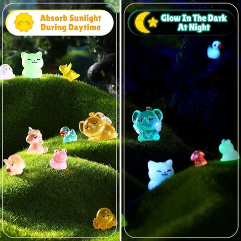 240 Pcs Mini Resin Animals 10 Set Luminous Tiny Resin Animals Glow in The Dark Duck Panda Dolphin Mushroom Elephant Frog Cow Turtle Pig Rabbit for Garden Micro Landscape Potted Decor in Saudi Arabia