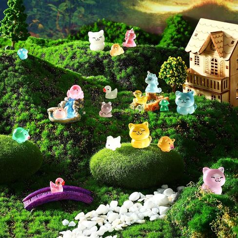 240 Pcs Mini Resin Animals 10 Set Luminous Tiny Resin Animals Glow in The Dark Duck Panda Dolphin Mushroom Elephant Frog Cow Turtle Pig Rabbit for Garden Micro Landscape Potted Decor in Saudi Arabia