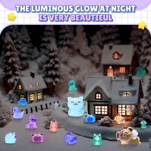 240 Pcs Mini Resin Animals 10 Set Luminous Tiny Resin Animals Glow in The Dark Duck Panda Dolphin Mushroom Elephant Frog Cow Turtle Pig Rabbit for Garden Micro Landscape Potted Decor in Saudi Arabia