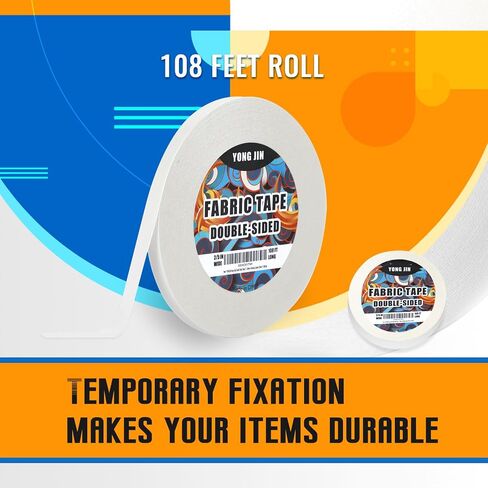 Heavy Duty Double Sided Fabric Tape - Seamless Bonding Without Sewing Or Ironing, Peels Off Easily, Strong Adhesive Fabric Hemming Tape for Pants, Hem Tape,Curtains (2/5inch X 108 Feet) in Kuwait