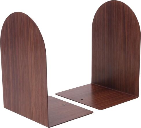Wood Grain Design Modern Bookends for Shelves, Non-Skid Book Holder, Heavy Duty Metal Storage for Books/CDs,Small - Decorative Bookends Book Shelf Organizer, 7 x 4 x 5", Walnut(2 Pieces) in Saudi Arabia