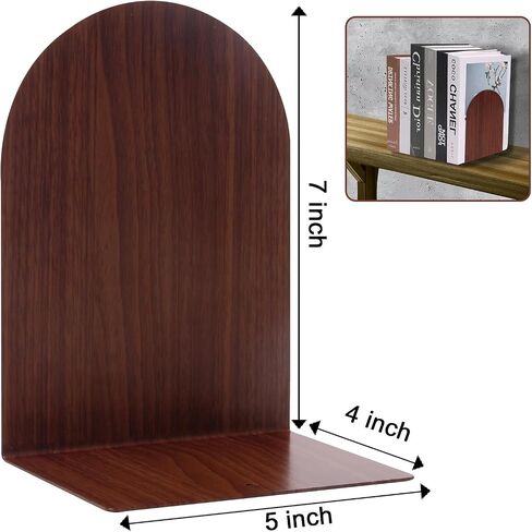 Wood Grain Design Modern Bookends for Shelves, Non-Skid Book Holder, Heavy Duty Metal Storage for Books/CDs,Small - Decorative Bookends Book Shelf Organizer, 7 x 4 x 5", Walnut(2 Pieces) in Saudi Arabia