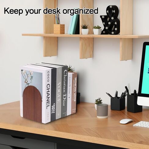 Wood Grain Design Modern Bookends for Shelves, Non-Skid Book Holder, Heavy Duty Metal Storage for Books/CDs,Small - Decorative Bookends Book Shelf Organizer, 7 x 4 x 5", Walnut(2 Pieces) in Saudi Arabia