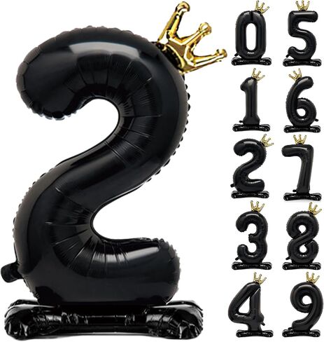 Standing Black Number 1 Balloon with Crown For Kids 1st Birthday Party Decoration, 40 Inch Number 1 Balloon in Kuwait