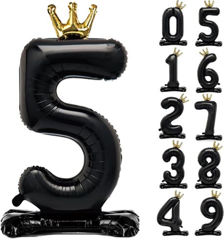 Standing Black Number 1 Balloon with Crown For Kids 1st Birthday Party Decoration, 40 Inch Number 1 Balloon in Kuwait