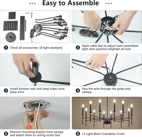 Black Chandelier, Modern Farmhouse Chandelier Light Fixture, 12 Lights Dining Room Lighting Fixtures Over Table, Candle Chandelier Lights for Dining Room Living Room Staircase Bedroom Foyer Entryway in Kuwait