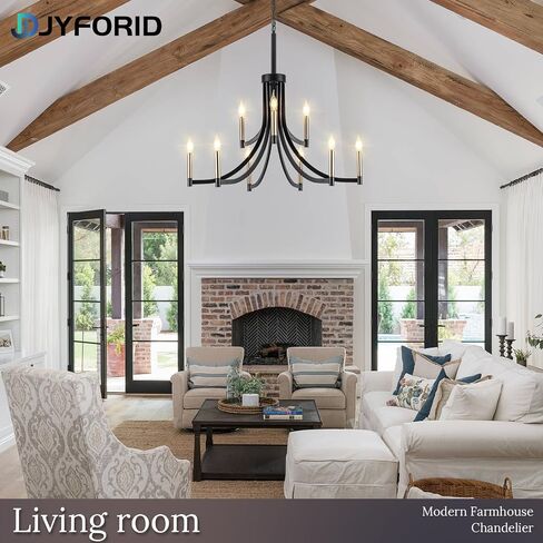 9-Light Modern Chandelier Black and Gold Chandeliers Farmhouse Pendant Light Fixture Candle Chandelier for Dining Room Living Room Entryway Foyer Kitchen in Kuwait
