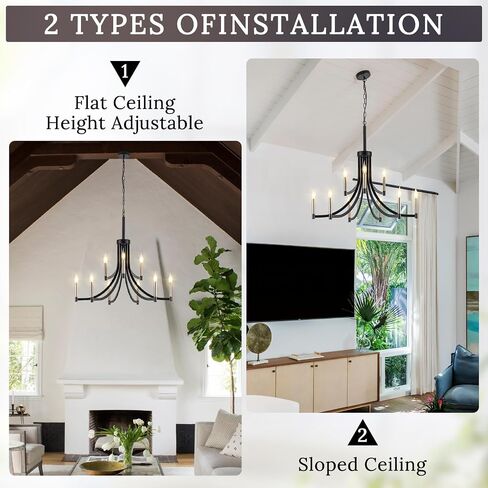 9-Light Modern Chandelier Black and Gold Chandeliers Farmhouse Pendant Light Fixture Candle Chandelier for Dining Room Living Room Entryway Foyer Kitchen in Kuwait