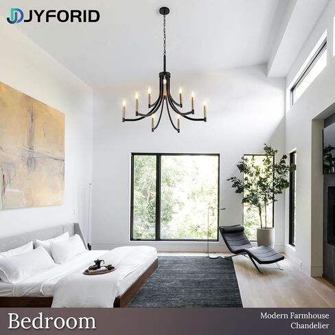 9-Light Modern Chandelier Black and Gold Chandeliers Farmhouse Pendant Light Fixture Candle Chandelier for Dining Room Living Room Entryway Foyer Kitchen in Kuwait
