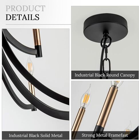 9-Light Modern Chandelier Black and Gold Chandeliers Farmhouse Pendant Light Fixture Candle Chandelier for Dining Room Living Room Entryway Foyer Kitchen in Kuwait