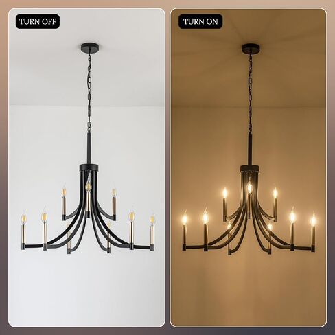 9-Light Modern Chandelier Black and Gold Chandeliers Farmhouse Pendant Light Fixture Candle Chandelier for Dining Room Living Room Entryway Foyer Kitchen in Kuwait