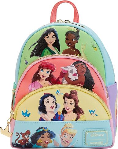 Loungefly Disney Triple Pocket Mini Backpack Princess Collage Official Mini Backpack, Blue in Saudi Arabia