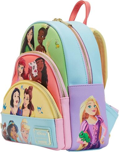 Loungefly Disney Triple Pocket Mini Backpack Princess Collage Official Mini Backpack, Blue in Saudi Arabia