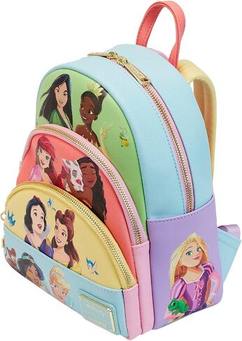 Loungefly Disney Triple Pocket Mini Backpack Princess Collage Official Mini Backpack, Blue in Saudi Arabia