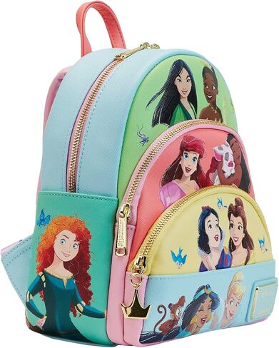 Loungefly Disney Triple Pocket Mini Backpack Princess Collage Official Mini Backpack, Blue in Saudi Arabia