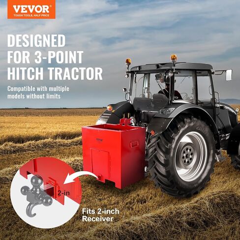 VEVOR Ballast Box 3 Point Category 1 Tractor 800lbs Capacity, Standard 2'' Hitch Receiver, with 5cu.ft Volume, Heavy-Duty Steel, Red in Saudi Arabia