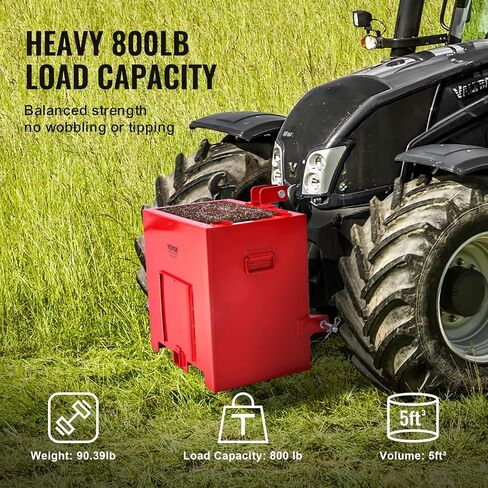 VEVOR Ballast Box 3 Point Category 1 Tractor 800lbs Capacity, Standard 2'' Hitch Receiver, with 5cu.ft Volume, Heavy-Duty Steel, Red in Saudi Arabia