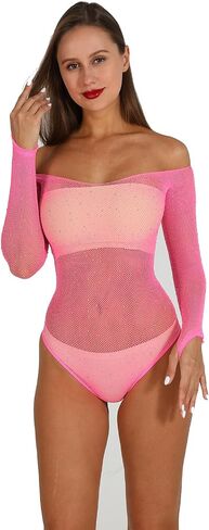 المرأة مثير شبكة صيد السمك ارتداءها حجر الراين فستان شبكي البريق حزام تمتد قميص نوم الماس Bodystocking للنساء in Kuwait