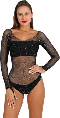 المرأة مثير شبكة صيد السمك ارتداءها حجر الراين فستان شبكي البريق حزام تمتد قميص نوم الماس Bodystocking للنساء in Kuwait