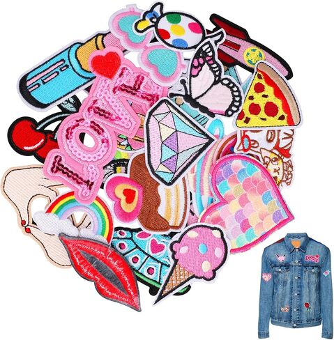 30 Pcs Pink Iron on Patches Preppy Embroidered Appliqué Patches Y2K Iron on Patches Girls for Clothing Backpacks Heart Flower Sew on Patches Pink Patch for Clothes Jacket Jean Hat Skirts Mixed Styles in Saudi Arabia