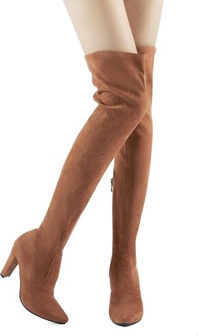 حذاء Shoe'N Tale من الجلد السويدي المطاطي بطول الفخذ وكعب مكتنز فوق الركبة (6، بني) in Kuwait