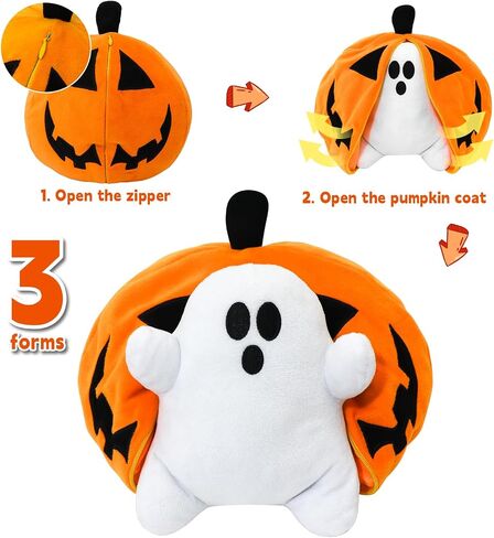 Halloween Pumpkin Ghost Plush Toy with Zipper – Cute Jack-o’-Lantern Ghost Pillow Decoration – Soft and Cuddly for Boys and Girls Plush Toy in Saudi Arabia