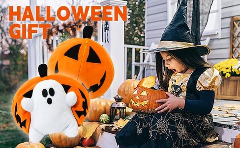 Halloween Pumpkin Ghost Plush Toy with Zipper – Cute Jack-o’-Lantern Ghost Pillow Decoration – Soft and Cuddly for Boys and Girls Plush Toy in Saudi Arabia