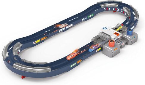 PlenPLAY 2-Player Racing Track Set - 10-Ft Button-Powered Track with Speed Control, Corner Barriers & Two Die-Cast 1/64 Scale Cars - Ultimate Fun for Kids 3+ in Kuwait