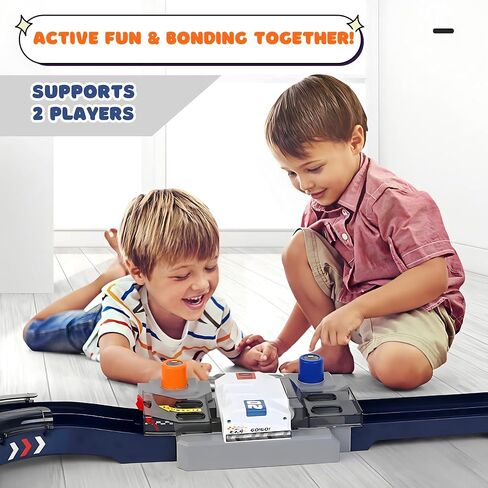 PlenPLAY 2-Player Racing Track Set - 10-Ft Button-Powered Track with Speed Control, Corner Barriers & Two Die-Cast 1/64 Scale Cars - Ultimate Fun for Kids 3+ in Kuwait