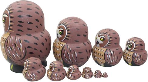 دودة الشتاء لطيف حية شكل بطن كبير أحمر عيون مستديرة البني البومة اليدوية خشبية التعشيش الدمى الروسية ماتريوشكا الدمى مجموعة 10 قطع للأطفال لعبة عيد ميلاد ديكور المنزل in Kuwait