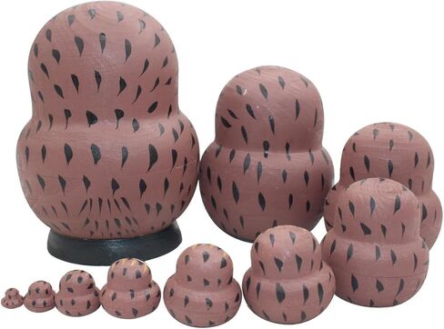 دودة الشتاء لطيف حية شكل بطن كبير أحمر عيون مستديرة البني البومة اليدوية خشبية التعشيش الدمى الروسية ماتريوشكا الدمى مجموعة 10 قطع للأطفال لعبة عيد ميلاد ديكور المنزل in Kuwait