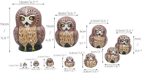 دودة الشتاء لطيف حية شكل بطن كبير أحمر عيون مستديرة البني البومة اليدوية خشبية التعشيش الدمى الروسية ماتريوشكا الدمى مجموعة 10 قطع للأطفال لعبة عيد ميلاد ديكور المنزل in Kuwait