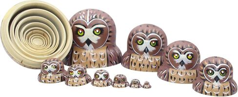 دودة الشتاء لطيف حية شكل بطن كبير أحمر عيون مستديرة البني البومة اليدوية خشبية التعشيش الدمى الروسية ماتريوشكا الدمى مجموعة 10 قطع للأطفال لعبة عيد ميلاد ديكور المنزل in Kuwait