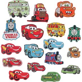 17pcs Iron On Patches for Clothes Assorted Styles Embroidered, Bright Vivid Colors, Sew On/Iron On Patch Applique for Clothes, Dress, Hat, Jeans, DIY Accessories、Party Patch(Car)