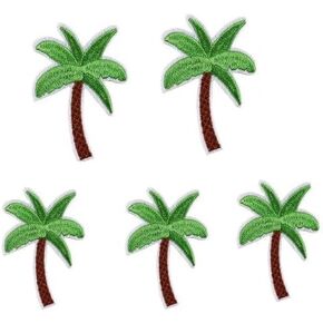 5Pcs Green Applique Art Crafts for DIY Clothing Accessories, Coconut Palm Tree Embroidered Patch Iron on Patch DIY Sewing Applique Trim and Embellishments Applique Patches, Embroidered Appliqué