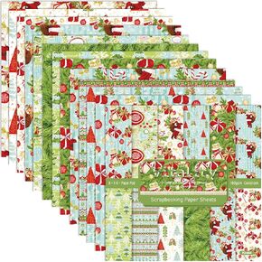Christmas Pattern Scrapbook Paper, 6 Inch Card Production Supplies, 24 Sheets Single Sided Acid-Free Cardstock Greeting Card, Handmade Gift Journaling Craft Kits (A-style)