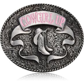 Cowgirl Up Western Belt Buckle For Women Cowgirls, Vintage Boots Pink Belt Buckle
