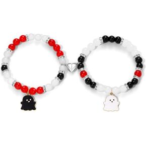 Halloween Bracelets Halloween Gifts for Women Halloween Themed 2 Pcs Beaded Matching Bracelets with Pumpkin Bat Ghost Grim Reaper Charm Accessories Halloween Party Decorations Jewelry