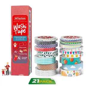 XFasten Colorful Washi Tape Set of 21 Scrapbook Washi Tape Bulk Non-Fading Washi Tapes, Decorative Tape for Whiteboard, Wide Washi Tape Pack, Thick Washi Tape for Journaling, Washy Tape