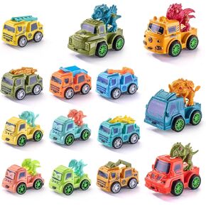 Pull Back Racing Toy Car Set - 14 Pieces Pull Back Cars Mini Dinosaur Series and Engineering Series - Party Favors, Birthday Gifts, Christmas for Boys Girls Kids
