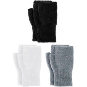 Bencailor 3 Pairs Winter Furry Fingerless Mittens with Thumb Hole Knit Fake Mink Fur Gloves for Men and Women