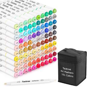Taotree Alcohol Markers 101 Colors Dual Tips Art Markers Sketch Pens Set, Art Set Drawing Markers Pen, Art Supplies Kit for Adult Coloring Painting, Sketching, Gifts for Teens Girls Boys Kids Artists