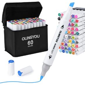 alcohol markers brush tip, 60 Colors Brush & Chisel Permanent Alcohol Markers Set, Dual Tip Art Markers Set for Kids Adult Coloring, Sketching Drawing Coloring Markers, Alcohol Based Markers