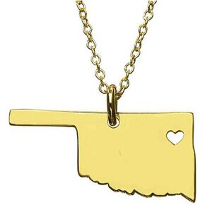 Art Attack Stainless Steel I Love Oklahoma Necklace, Sooner State Heart Pendant (Gold)