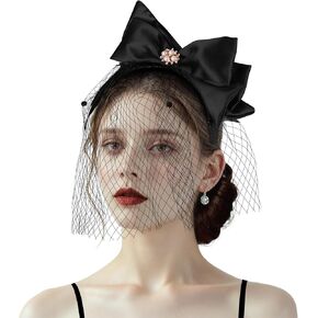 CROWN GUIDE Fascinator Headband Hat Bows Feather Wedding Tea Party Church Headwear Cocktail Hats for Women Kentucky Derby