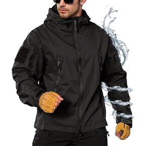 Men's Hooded Softshell Jacket,Waterproof Windbreaker,Insulated,Fall Winter,Fleece Lined,Snow Rain Jackets 6 Zip-Pocket