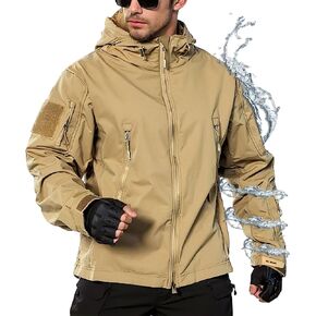 Men's Hooded Softshell Jacket,Waterproof Windbreaker,Insulated,Fall Winter,Fleece Lined,Snow Rain Jackets 6 Zip-Pocket