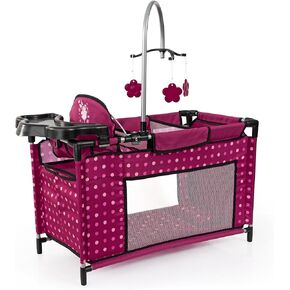 دمى باير ديزاين: سرير متعدد - وردي فاقع، منقط، جنية - روضة للدمى حتى 18 بوصة، كرسي مرتفع ومحمول مدمج، وسادة وبطانية، لعبة أطفال، عمر 3 سنوات فما فوق in Kuwait