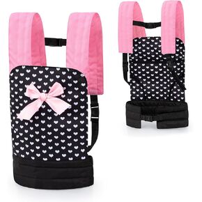 Bayer Design Dolls: Carrier - Black, Pink, Hearts - Accessory for Carrying Dolls Up to 18", Adjustable Shoulder Straps, Seat Belt, Kids Toy, Ages 3+
