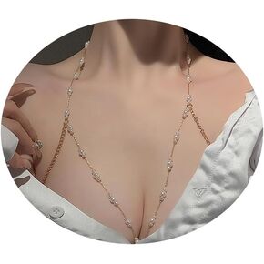 Sexy Body Chain Pearl Gold Chain Bra Layered Body Jewelry Waist Chain Beaded Body Accessory for Women
